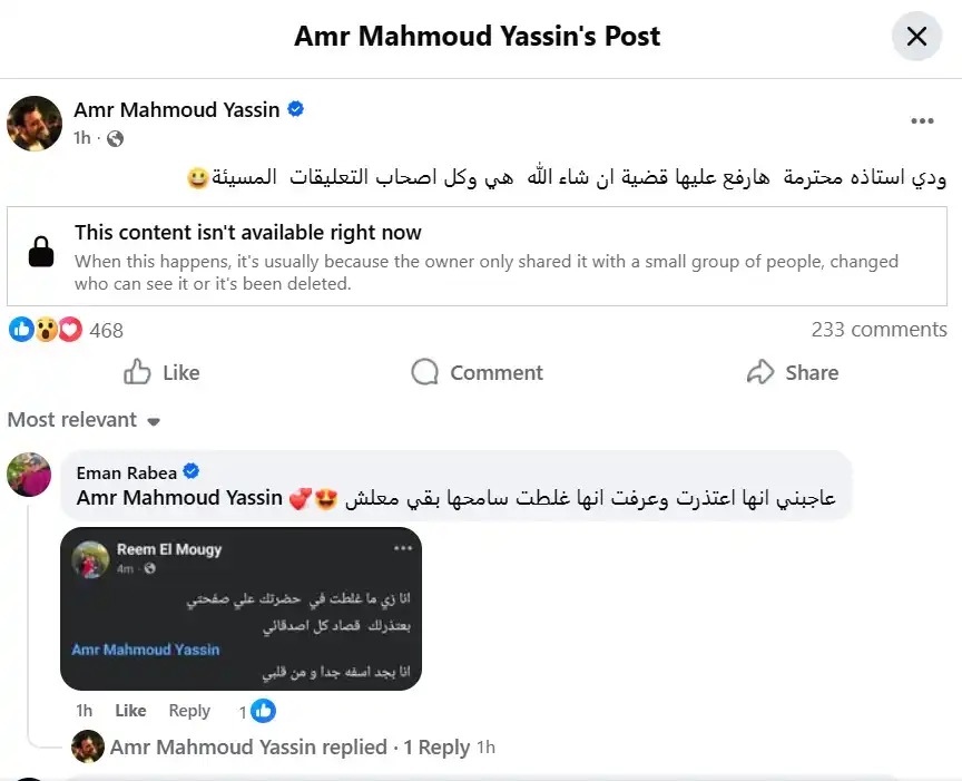 عمرو محمود ياسين يعلن اتخاذ إجراءات قانونية