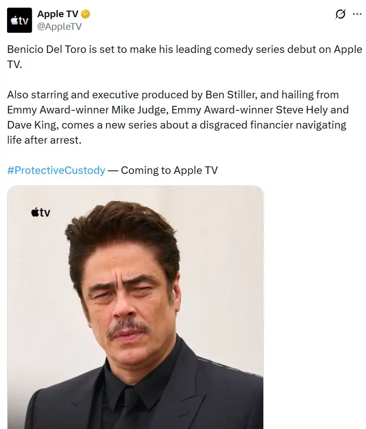 بينيشيو ديل تورو يقدم أول بطولة كوميدية له مع Apple TV+