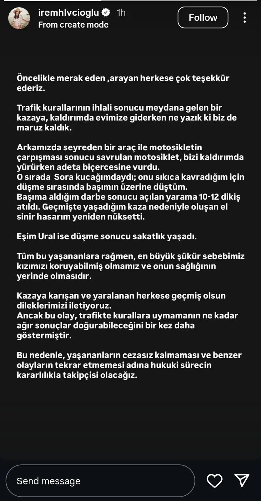 إيرام هيلفاجي أوغلو تنجو من حادث مميت أثناء نزهة عائلية