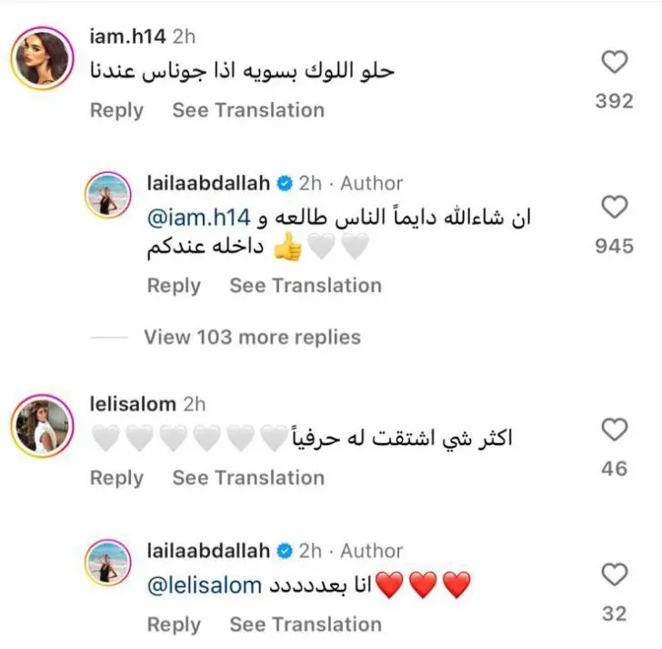 ليلى عبدالله ترد على متابعيها (إنستغرام)