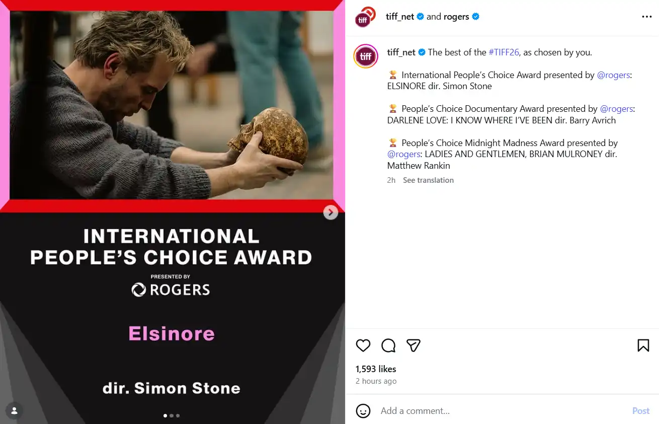 جائزة اختيار الجمهور الدولية: Elsinore لسايمون ستون