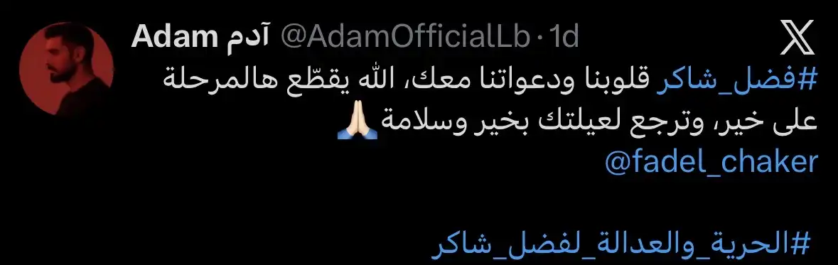 آدم ينضم لحملة "الحرية لفضل شاكر"