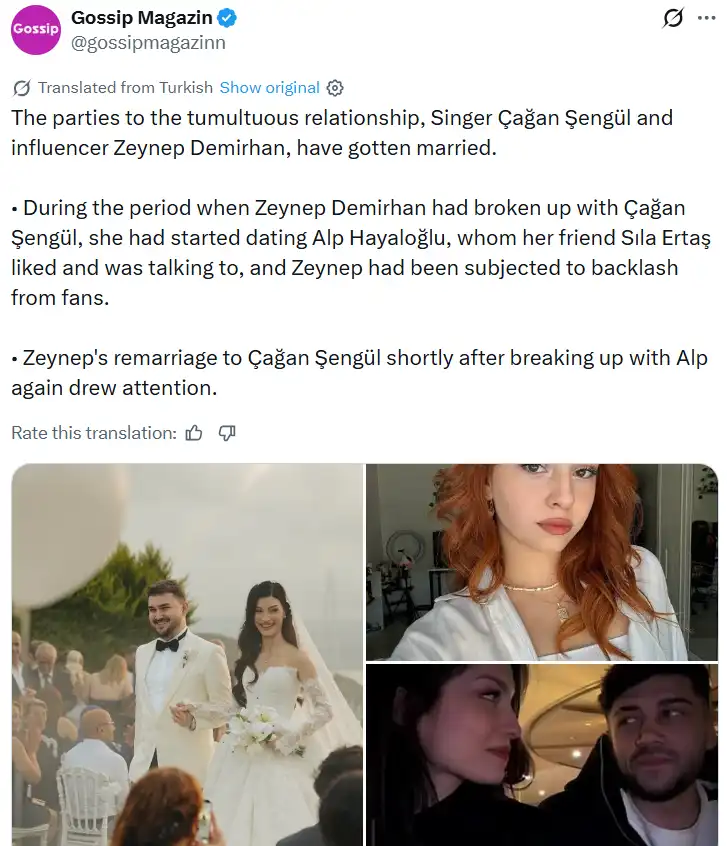تشاغان شينغول وزينب دميرهان يعلنان زواجهما