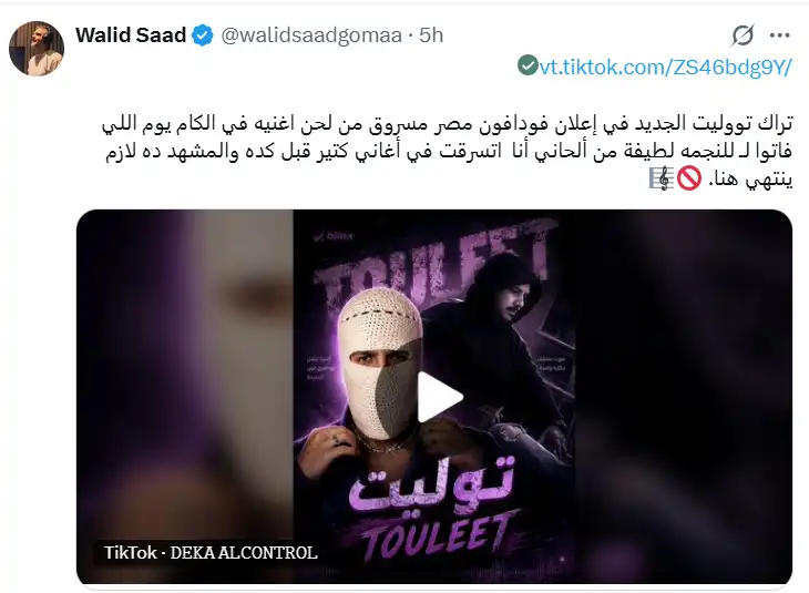 وليد سعد يثير الجدل بعد اتهام تووليت بسرقة لحن أغنية لطيفة