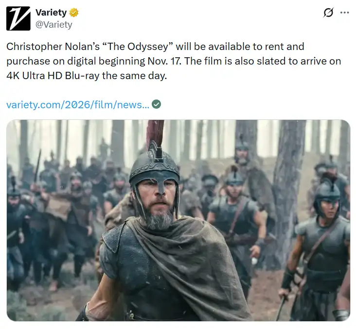 موعد طرح فيلم The Odyssey رقمياً