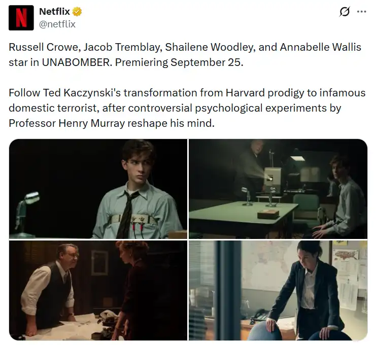 موعد عرض فيلم Unabomber على "نتفليكس"