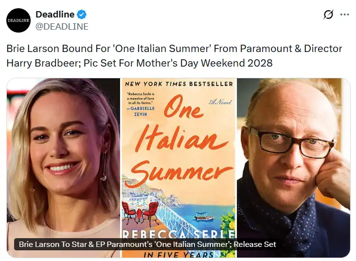 بري لارسون تستعد لبطولة فيلم One Italian Summer