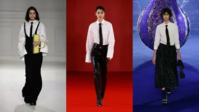 أفكار لتنسيق القميص الأبيض وربطة العنق السوداء 